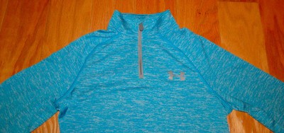 Under Armour Tech 1/4 Zip Pullover Size YMD Heather Teal UA Loose Fit Heat Gear