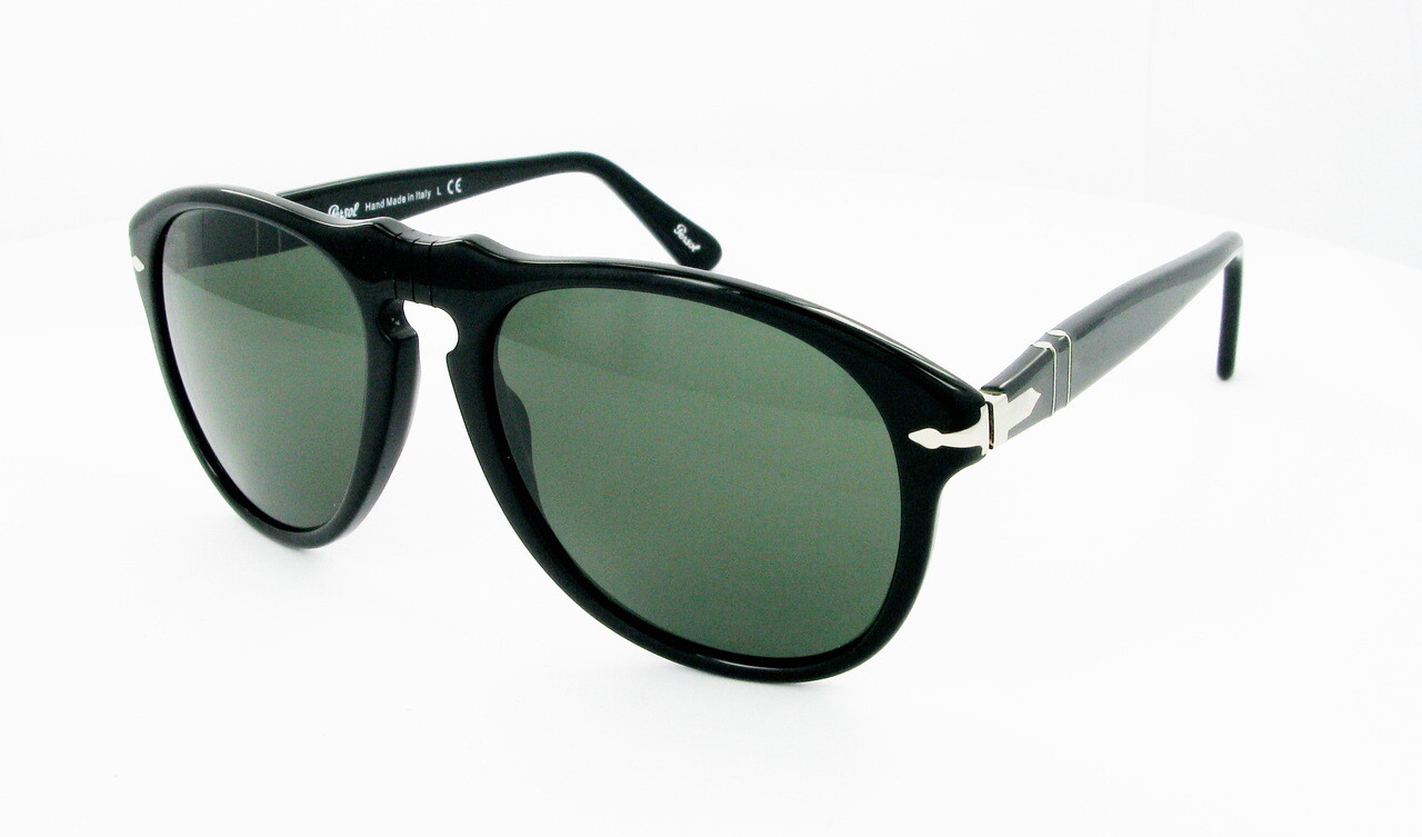 Pre-owned Persol 649 Pilot Series Shiny Black Polar Green Sunglasses Po0649 95/58 52mm In Polarized Green Anti-glare Tempered Glass