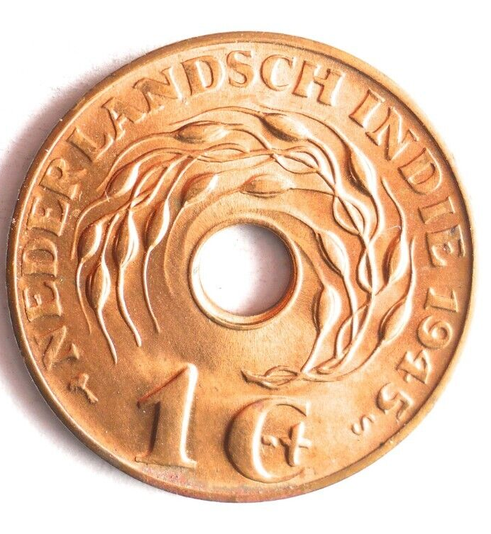 1945 DUTCH EAST INDIES CENT - AU/UNC RED - Excellent Coin - FREE SHIP - Bin #201