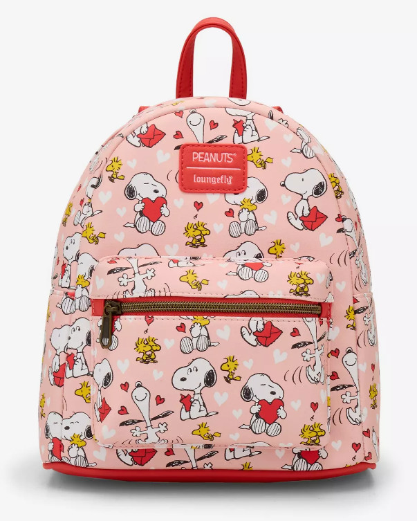 Loungefly Mini Backpack: Peanuts Snoopy & Woodstock Valentine's Day Hearts Pink