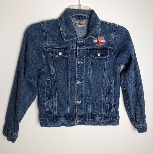 Harley Davidson Motorcycles Denim Coat Logo Jean Jacket Boys Girls 12-14 Sz L