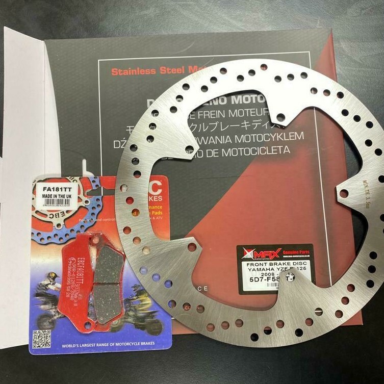 NEW Yamaha YZF R125 R-125 2008 - 2013 FRONT BRAKE DISC & EBC CARBON BRAKE PAD