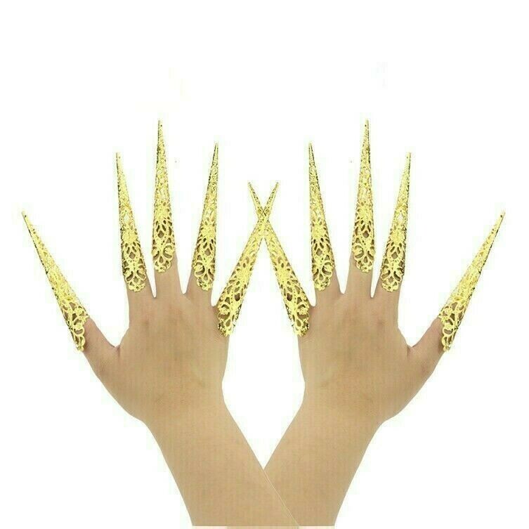 5PCS Metallo Lungo Unghie Anelli Cosplay Danza Accessori Cinese Stile Vintage IN