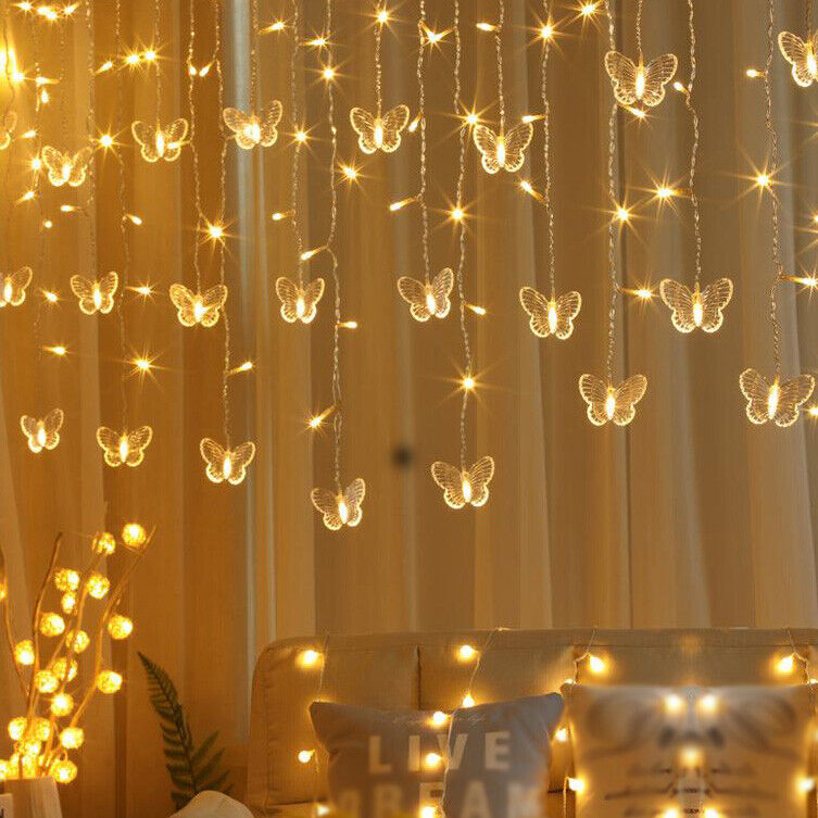 Butterfly 96 LED Fairy String Curtain Lights Lamp Christmas Party Wedding Decor