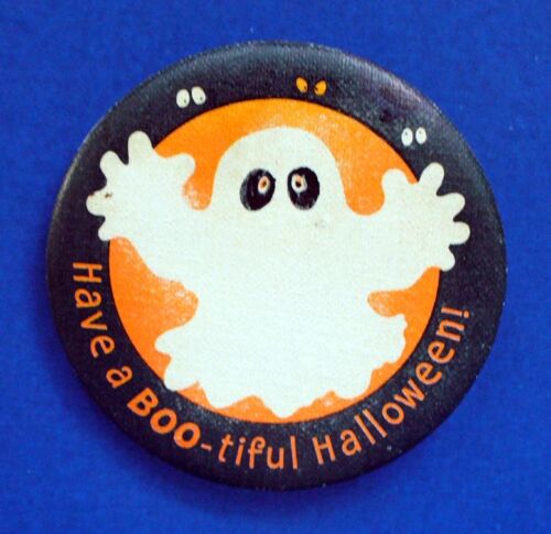 Hallmark BUTTON PIN Halloween Vintage GHOST Have a BOO-tiful Holiday Pinback