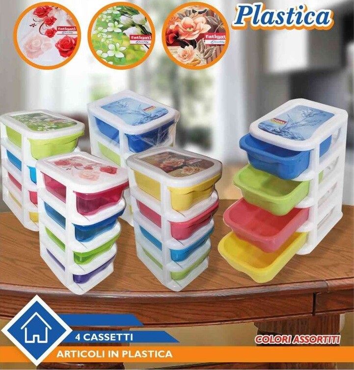 Cassettiera 4 Cassetti Colorata Multiuso Plastica Minuteria Cotone dfh