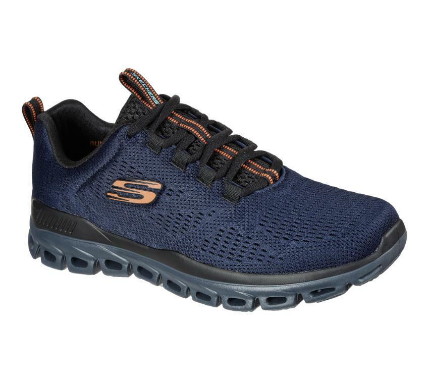 Мужские темно-синие туфли Skechers Glide Step из пены с эффектом памяти, мягкая сетка, спортивный комфорт 232136