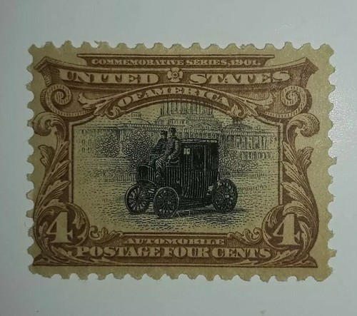 Travelstamps: 1901 US Stamps Scott #296, Automobile, mint, og , Very Light Hinge