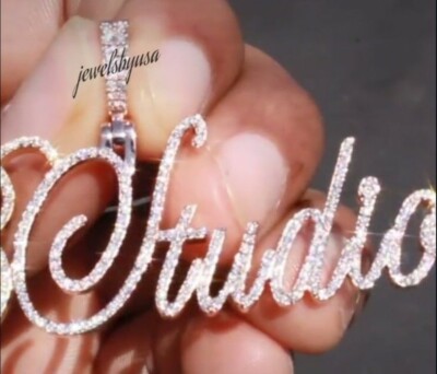 Pre-owned Nsg 1.12 Ct Natural Moissanite Customized Name In Cursive Charm Pendant 925 Silver In White