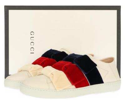 

НОВЫЕ КОЖАНЫЕ КРОССОВКИ С ЛОГОТИПОМ GUCCI ACE WEB BOWS 38/US 8, Off white