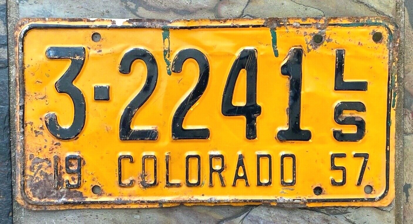 Vintage 1957 COLORADO License Plate - 3-2241 LS - Yellow