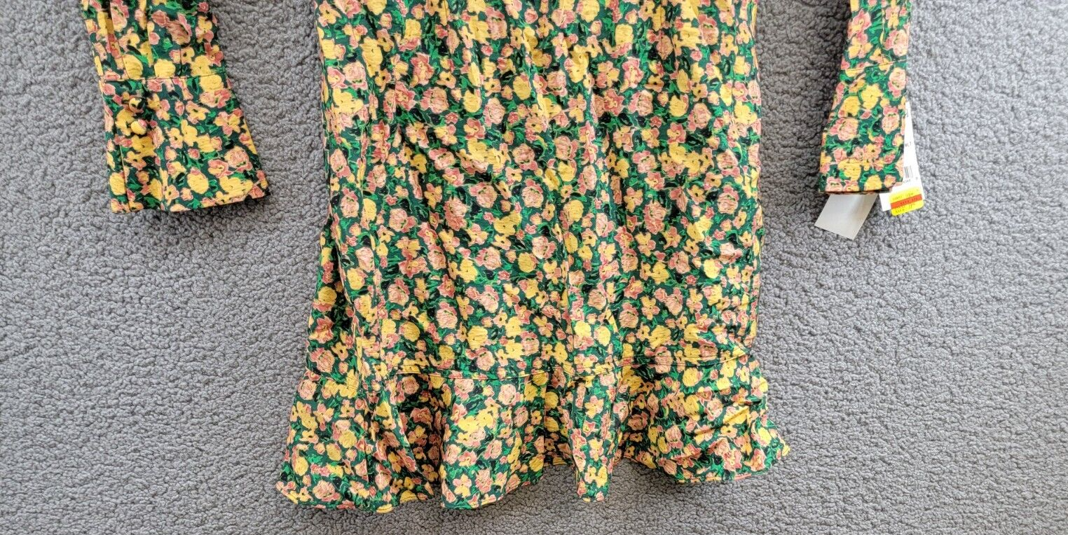 French Connection Aleezia Flavia Floral A-Line Dress Women's 4 Forest Green L/S - Picture 4 of 19