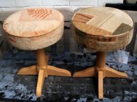 FOUR ATTRACTIVE DESIGNER SHORT WOODEN PUB STOOLS - MICROPUB, HOME BAR, MAN CAVE AND WOMANCAVE