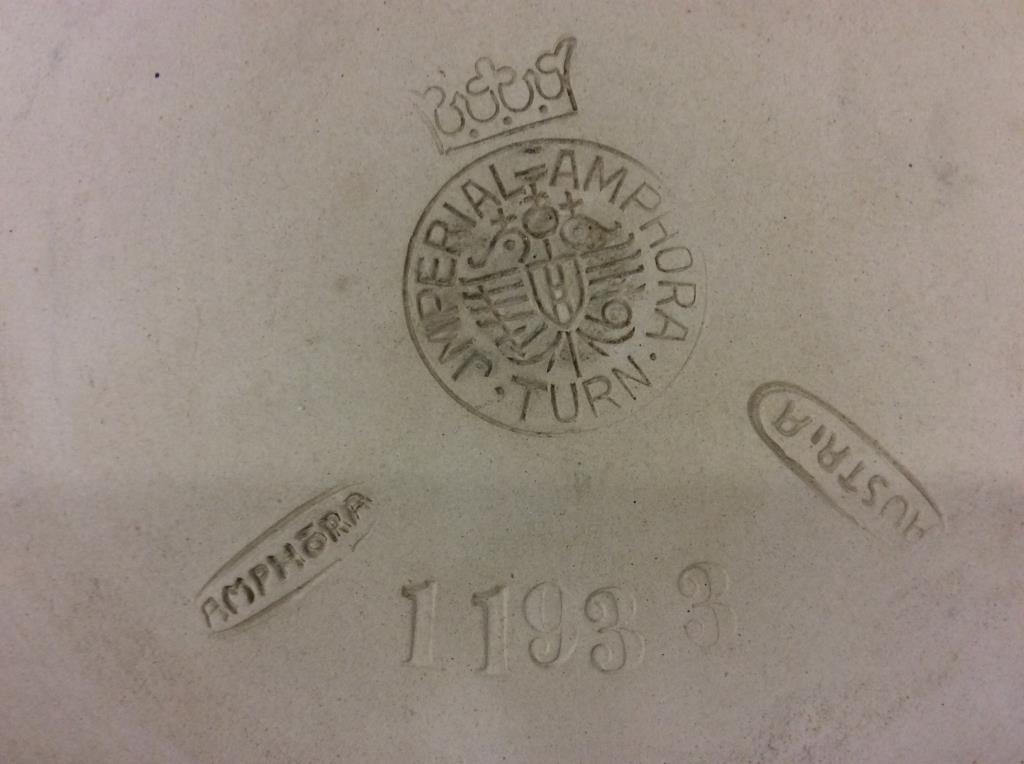 Antique Imperial Amphora Plate Austria Carved Glazed Pottery Winter Sleigh