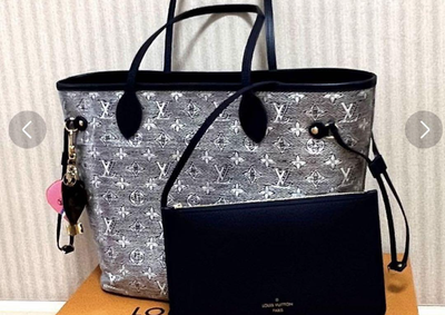 LOUIS VUITTON M22921 Monoglam Neverfull MM Blue Tote Bag Rare 
