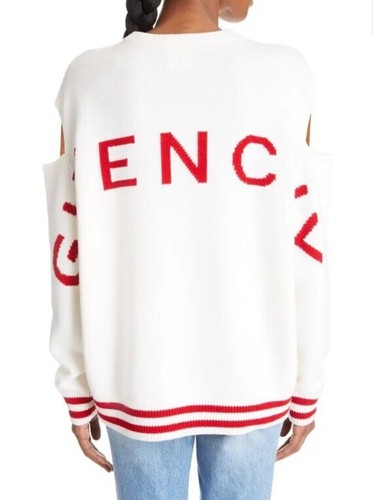 Pre-owned Givenchy $1585  Cold Shoulder Intarsia Wool Cashmere Blend Sweater White Red M