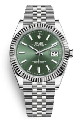 Pre-owned Rolex Datejust 41 126334 18k Fluted Mint Green Dial Jubilee Box Papers
