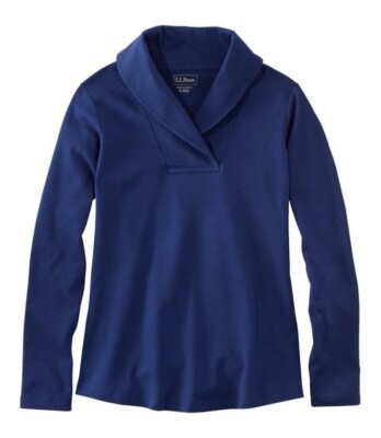 Women's LL Bean Pullover Long Sleeve Shawl Collar XS Alpine Blue NWT