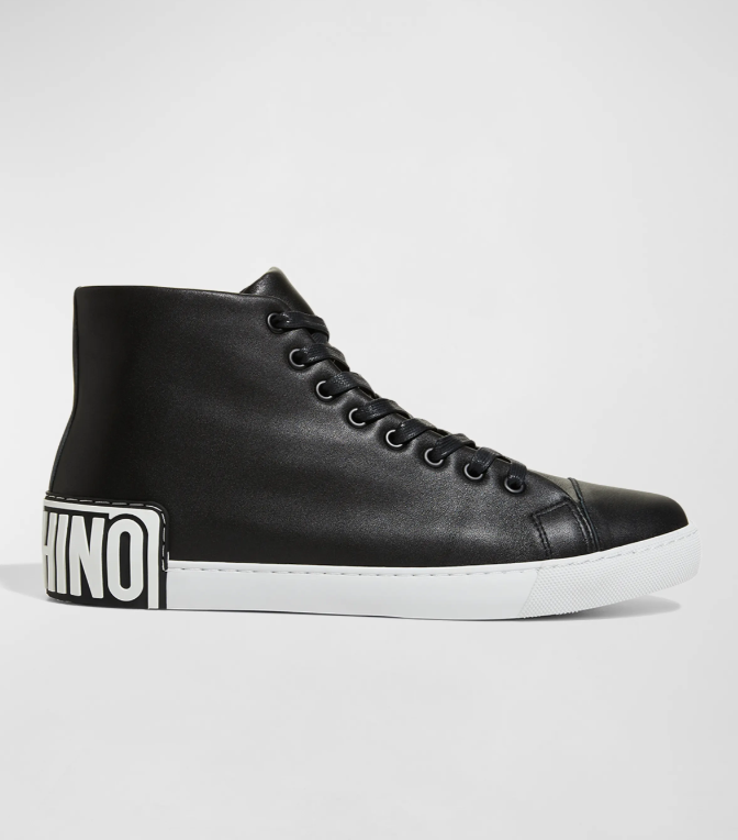 NIB Moschino Men Black Maxi Logo Leather Lace-up High-Top