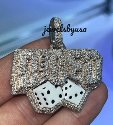 Pre-owned Nsg Customize Men 3.2ct Tester Passing Moissanite "diced" Shaped Enamel Pendant In White