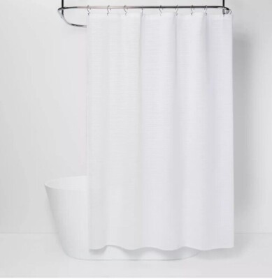 Threshold White Woven Stripe Shower Curtain