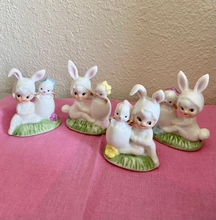 Set Of 4 Vintage Pixie Bunnies by Relpo - Kept Stored In Original Box -