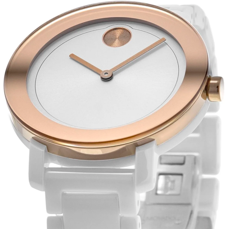 Pre-owned Movado Bold 3600753 White Dial White Ceramic Bracelet Womens Watch