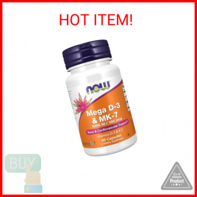 NOW Supplements, Mega D-3 & MK-7 with Vitamins D-3 & K-2, 5,000 IU/180 mcg, Bone