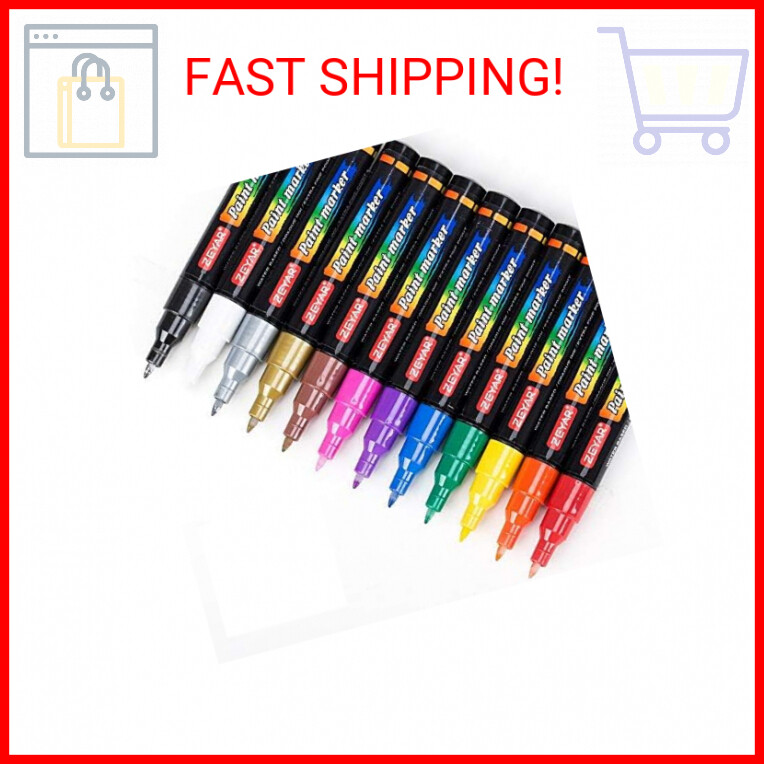 ZEYAR Acrylic Paint Marker Pens, Extra Fine Point, Nylon Tip, 12 colors, Water b