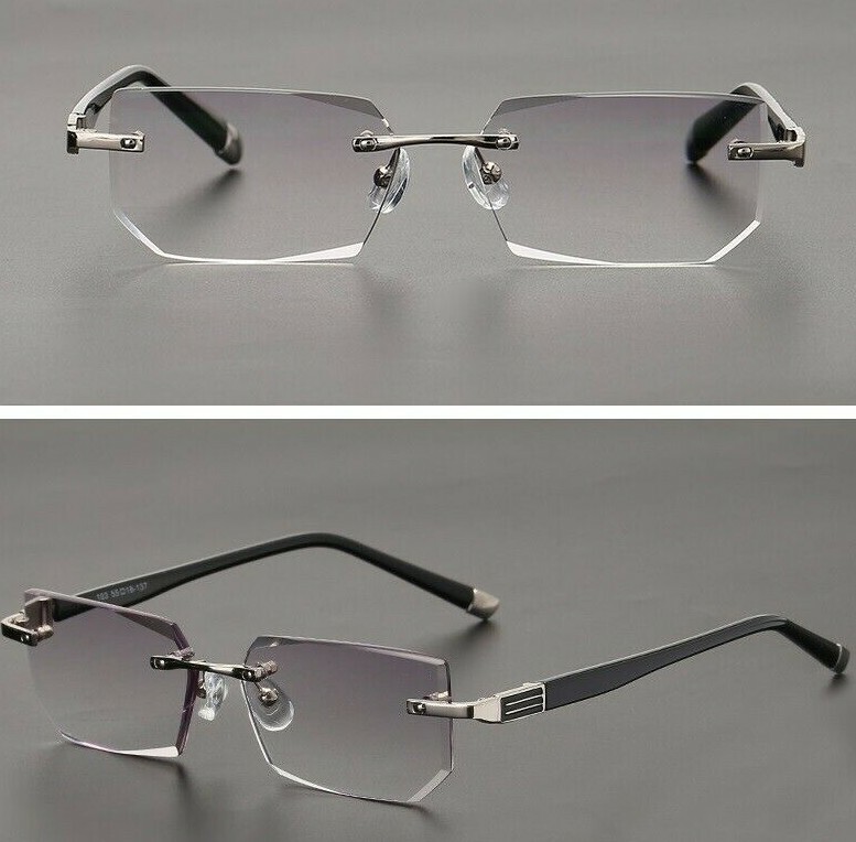 Luxury Rimless Flat Lens Eye Glasses Resin Diamond Cut Anti Blue Light Blocking 
