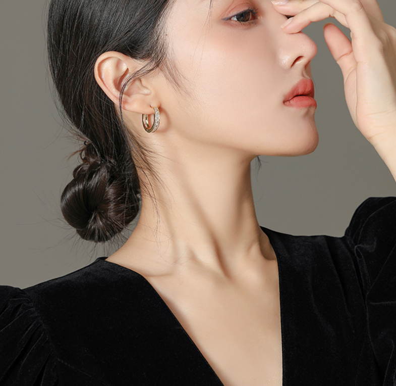 Women 925 Sterling Silver Plated Square CZ Round Huggie Hoop Earrings 16mm PE28