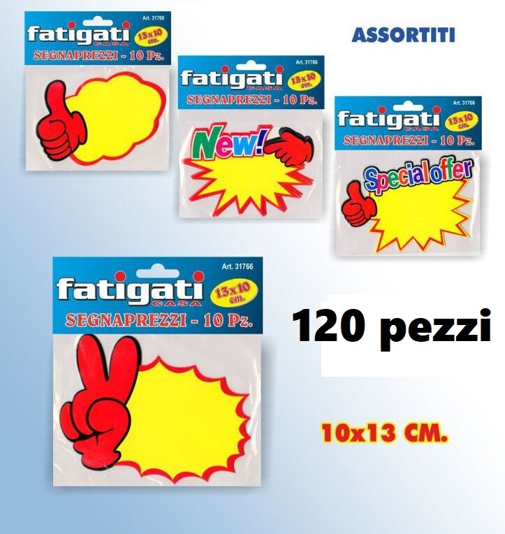 Set 120 Pezzi Cartoncini Segnaprezzi Segna Prezzi Assortiti 10x13cm hmj
