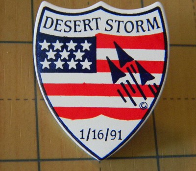 Desert Storm Pin '91 US Military American Flag Crest collector lapel / hat