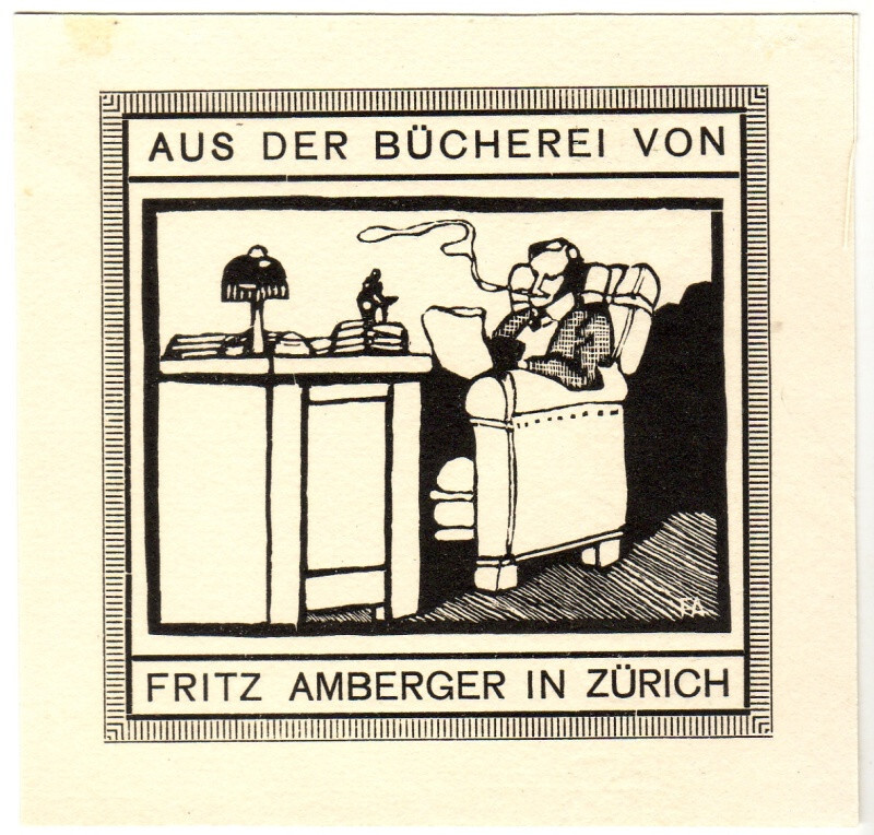 Fritz Amberger: Eigen-Exlibris, Rauchender Leser