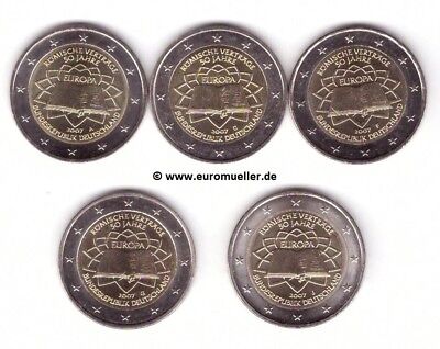 Deutschland - 5x 2 Euro Gedenkmünzen 2007 Römische Verträge - A/D/F/G/J