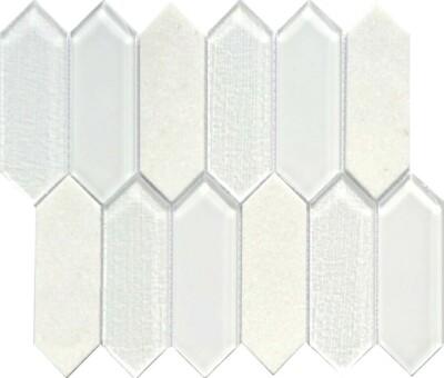 White Picket Glass And Marble Mosaic Wall Tile 
