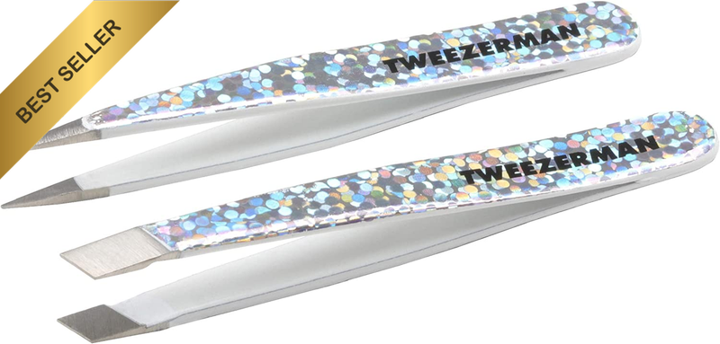 Hollygraphic Micro Mini Slant & Point Tweezer Set - Eyebrow Tweezers for Women a