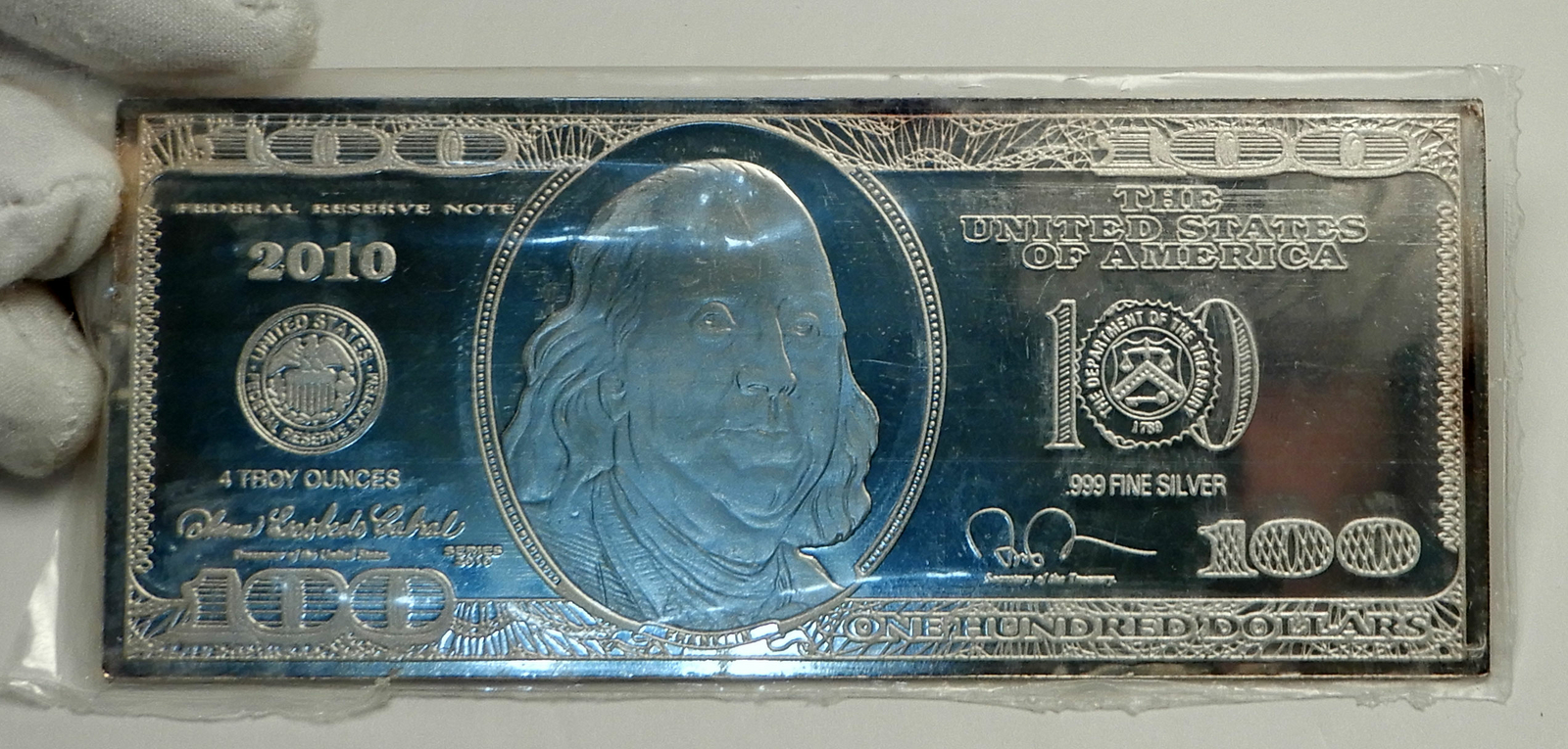 2010 USA Authentic 100 Dollar Bill 4 Troy OZ 4.47 OZ Silver Medal