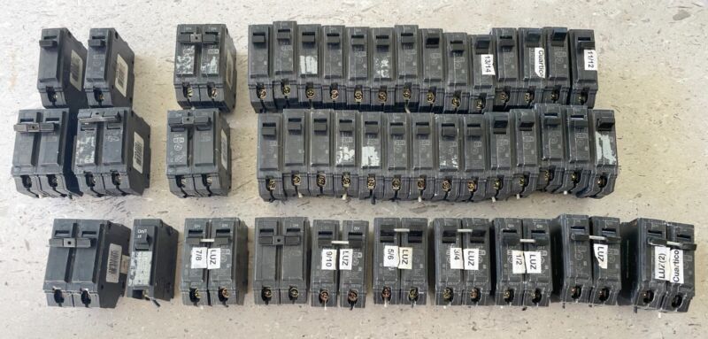 LOT OF 52 GENERAL ELECTRIC CIRCUIT BREAKERS, See Pictures, Many Different Ones