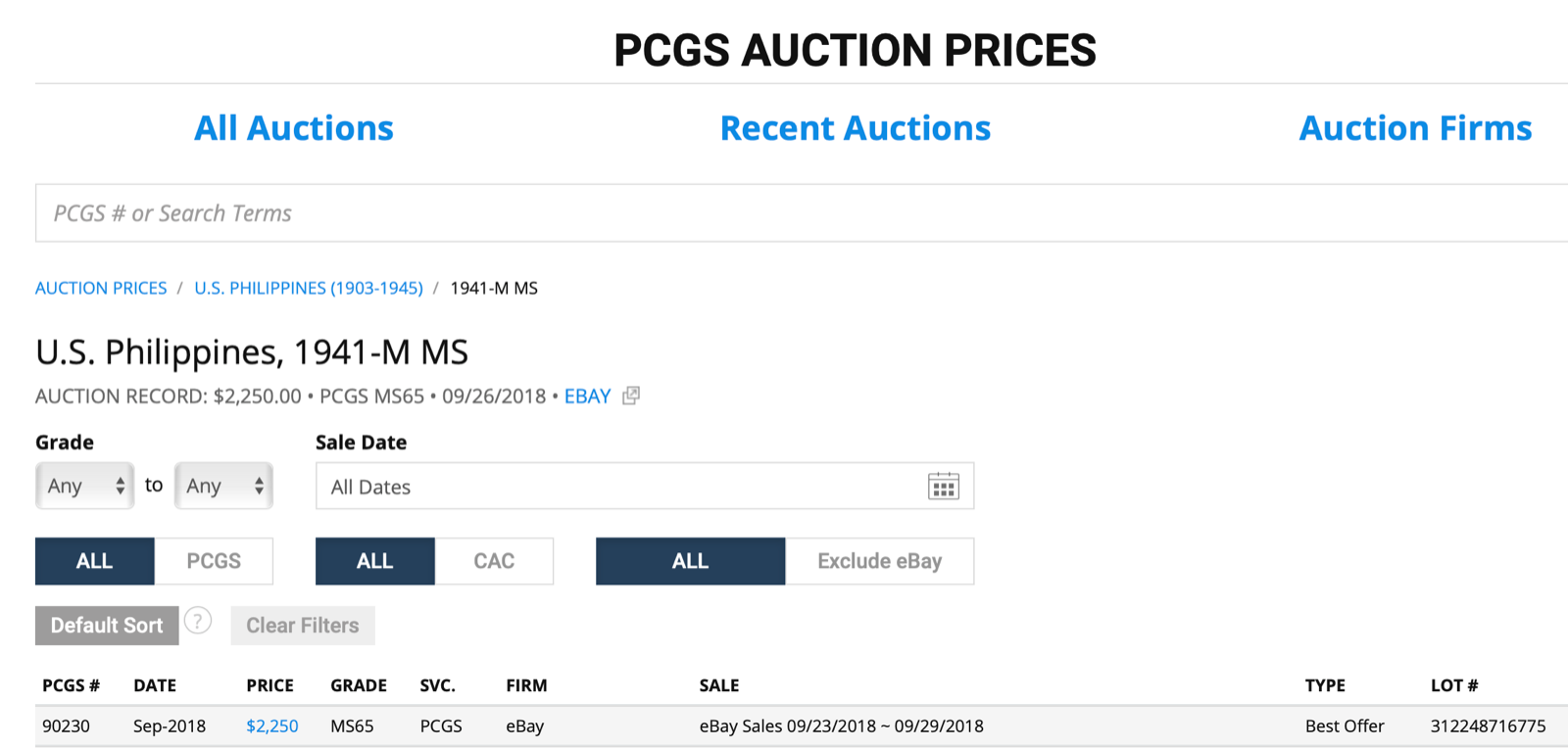 1941-M Philippines 5 Centavos ~ PCGS MS65 ~ GRADE RARITY POP 7/0 ~ A#6.03 ~ J316