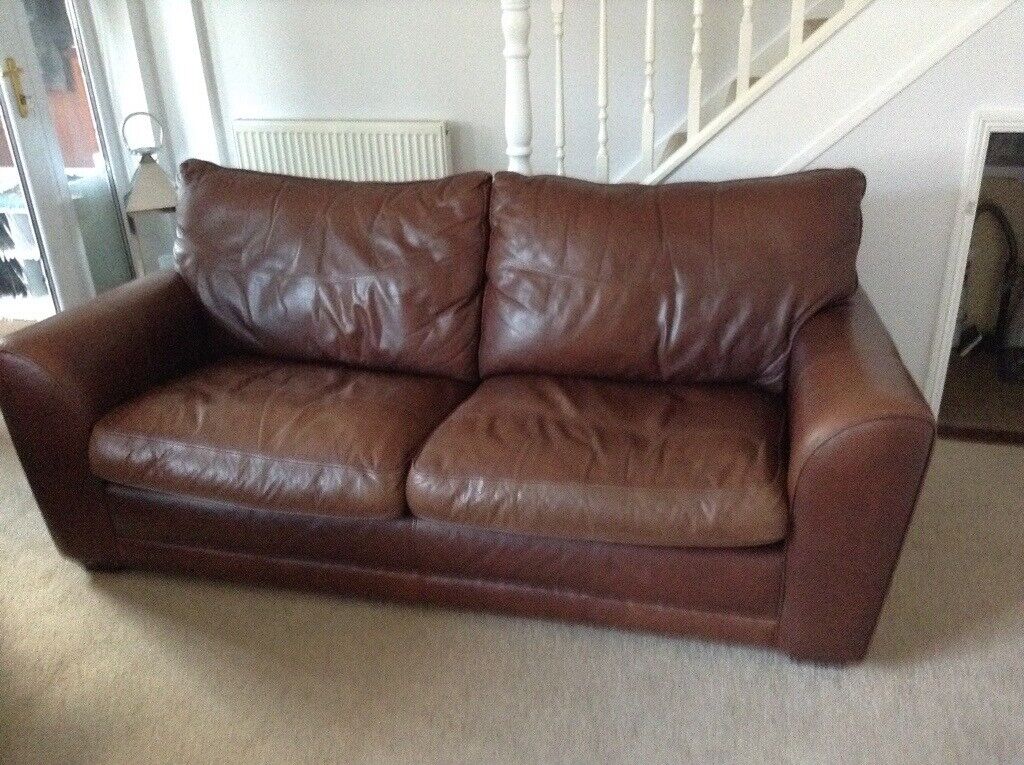 Used 3 Seater And 2 Seater Brown Leather Sofas For Sale In Chatham