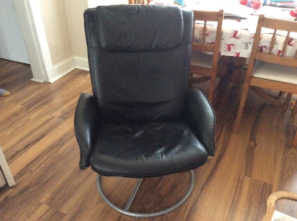 IKEA Black Leather Look Malung Recliner Armchair Swivel ...