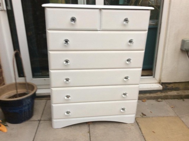 White Painted Chest Of Drawers With Crystal Knobs In Ashford