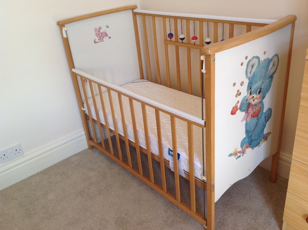 Vintage cot, early 1970's, good condition with new mattress, mattress