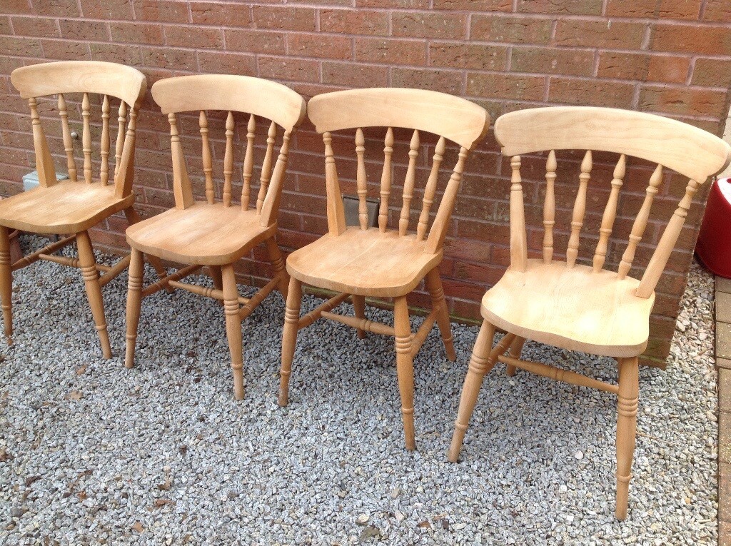 FOUR MATCHING QUALITY FARMHOUSE KITCHEN BEECH CHAIRS can deliver in Torquay, Devon Gumtree