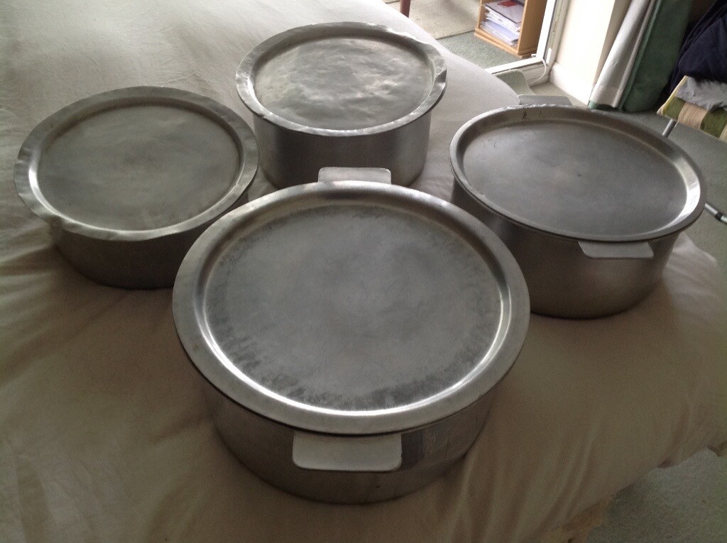 Four large aluminium cooking pots. Collection only. in Rustington