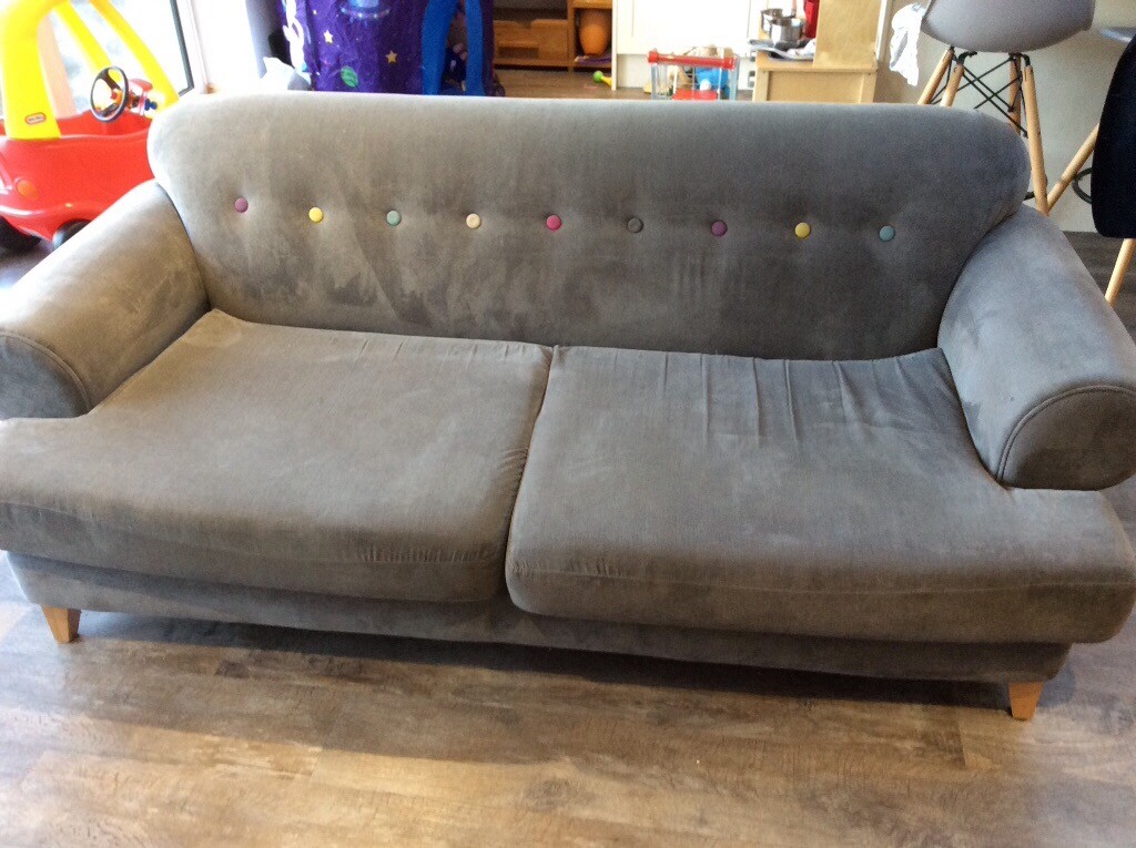 DFS Colby 3 seater grey sofa with coloured buttons in Cambridge