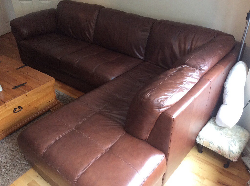 2 year old tan leather corner sofa. Very comfortable sofa bought from