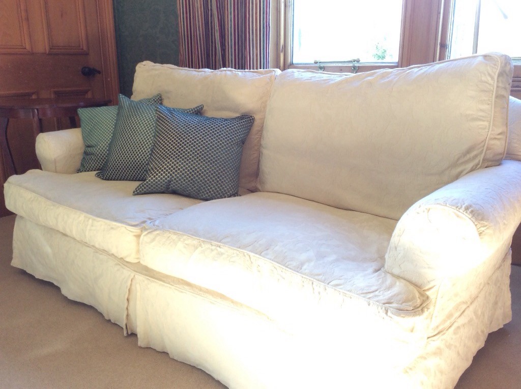 2 x TETRAD CREAM SOFAS IN HEAVY LOOSE COVER JACQUARD EXCELLENT