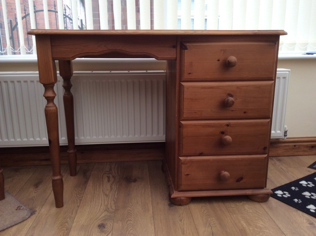 Solid pine desk with four drawers (right hand side), finished in antique wax in Newcastle